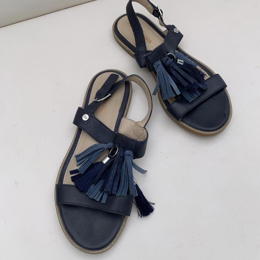 Hush puppies women's Chrissie tassel flat sandals Blue Leather  - size 7.5 - Picture 2 of 11